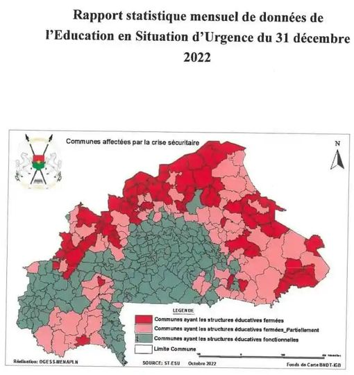 I danni collaterali del terrorismo jihadista 1 Terrorismo in burkina faso - Mappa del rapporto statistico mensile dell'Educazione in Situazioni di Emergenza del 31 dicembre 2022