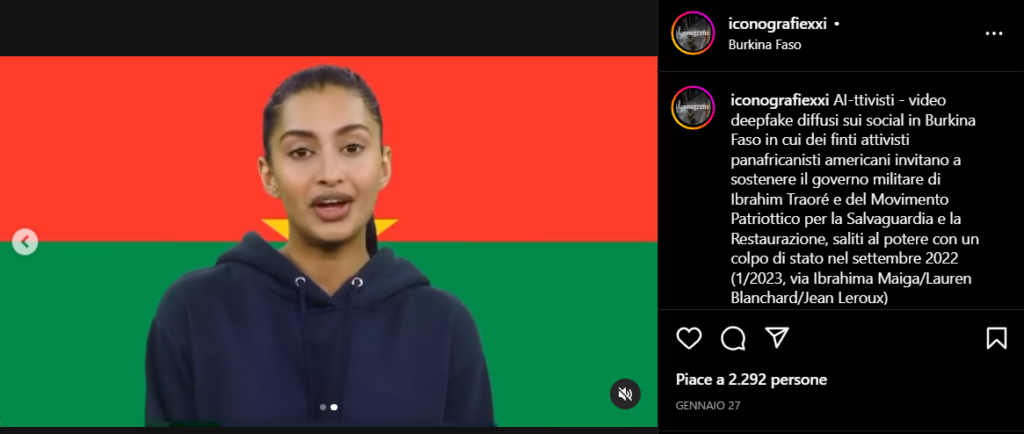 AI-ttivisti, video fake per sostenere il governo militare in Burkina Faso 1 Il video deepfake postato da Iconografie XXI su Instagram