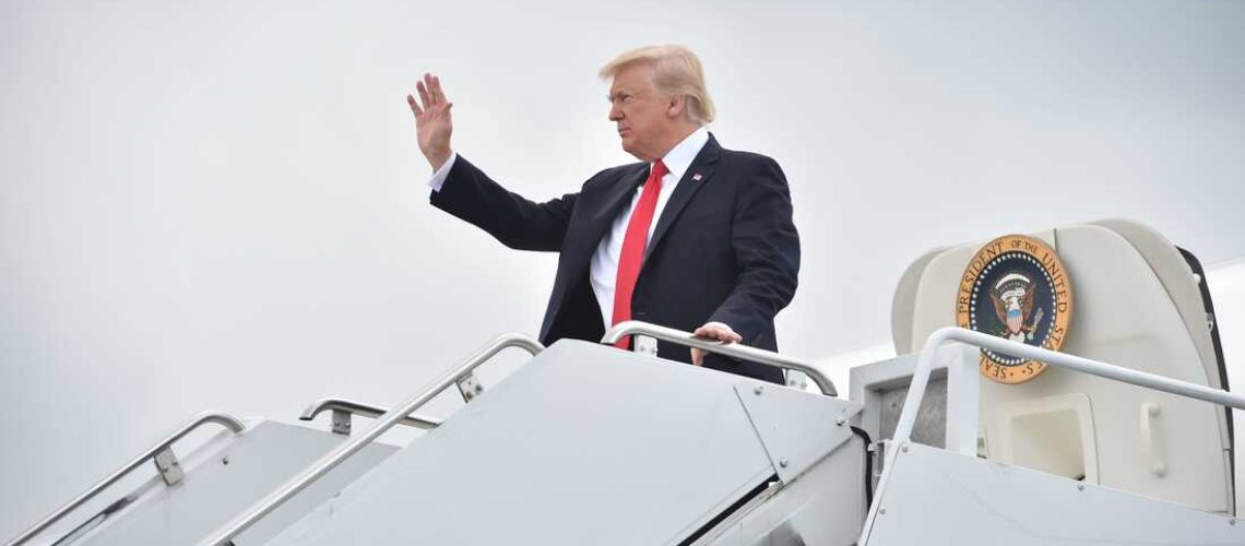 President Trump arrives on Long Island to deliver remarks on law enforcement at Suffolk Community College in Ronkonkoma, N.Y., on July 28.